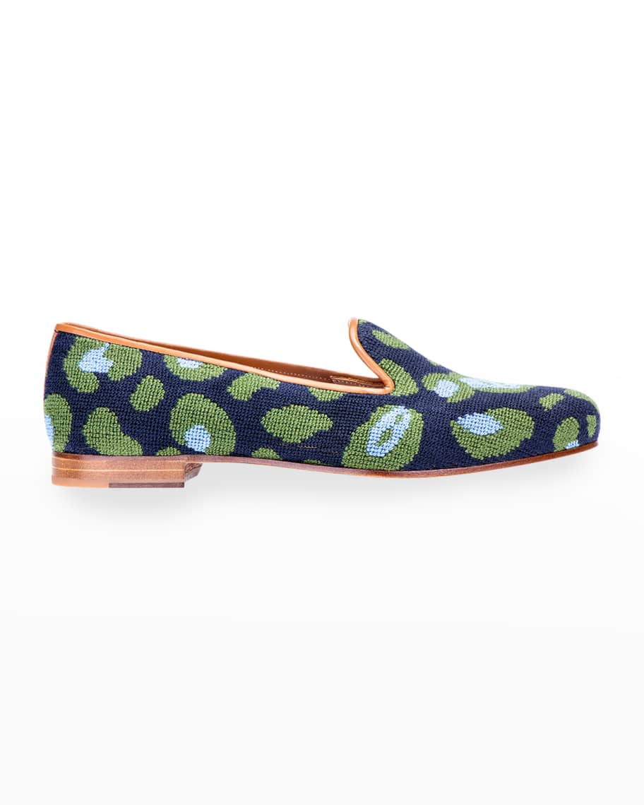 Stubbs and Wootton Felix LeopardPrint Needlepoint Smoking Loafers