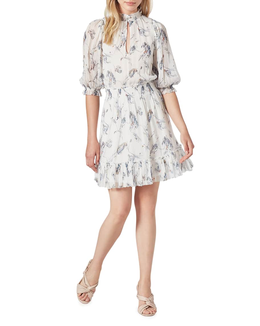 Joie Shima Printed Keyhole Silk Dress Neiman Marcus