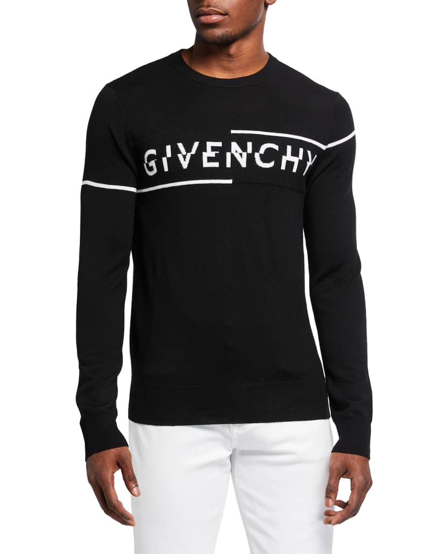 Givenchy Men's Split-Logo Wool Sweater | Neiman Marcus