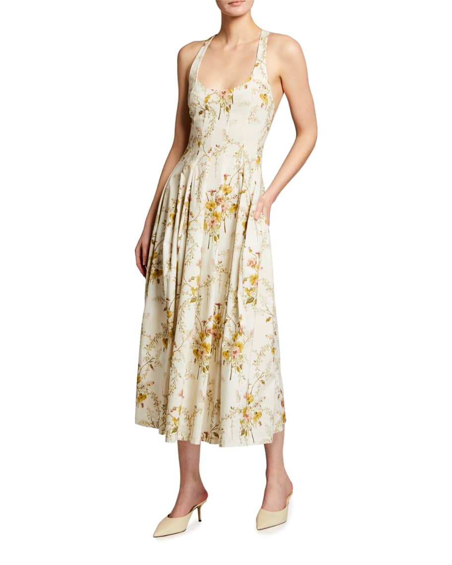 Brock Collection Floral Print Cotton Midi Dress | Neiman Marcus