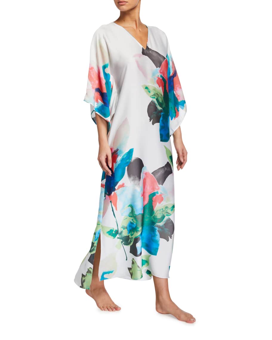 Natori V Neck Printed Satin Caftan Neiman Marcus