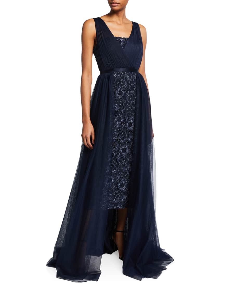 aidan mattox strapless embroidered gown