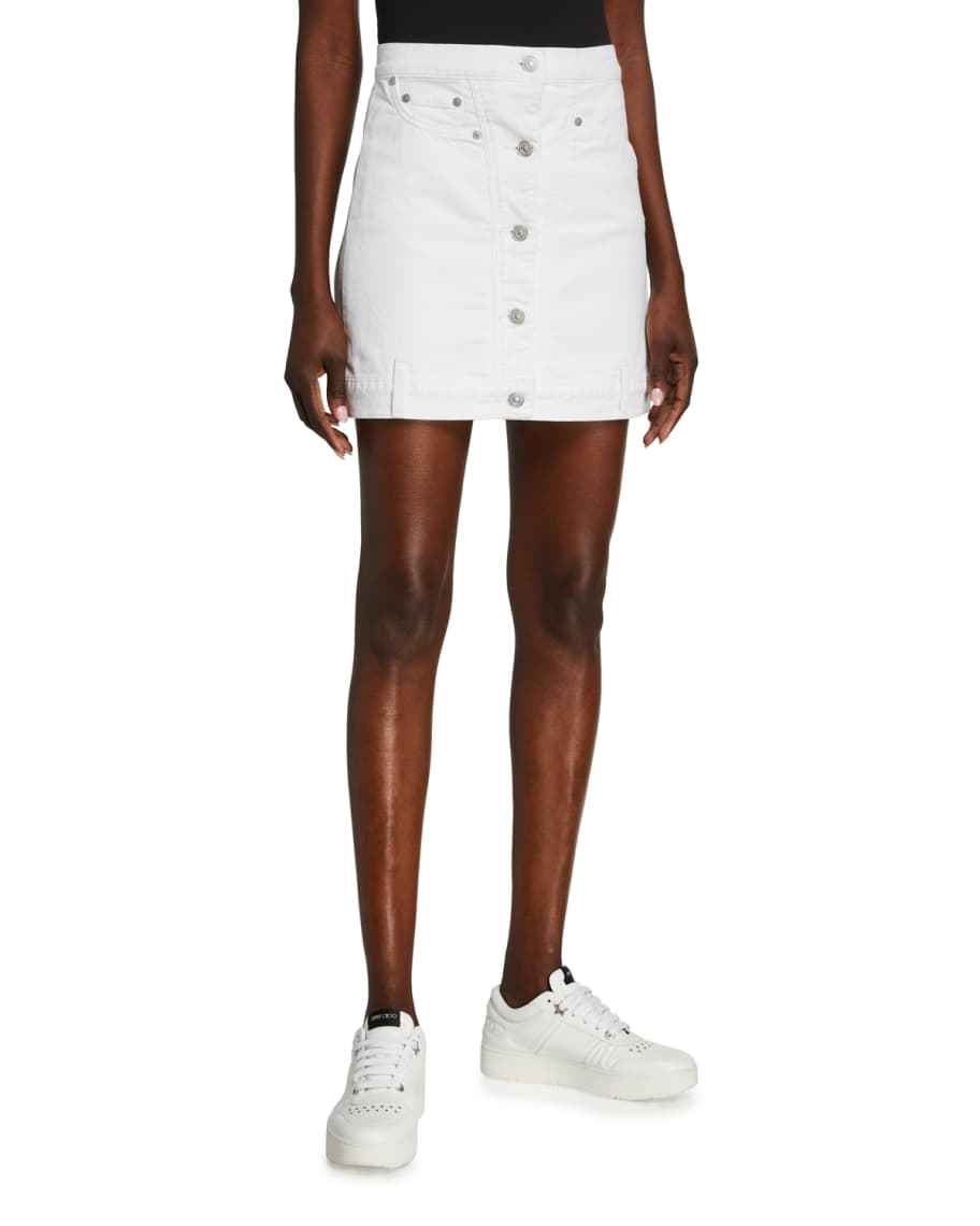 7 for all mankind Asymmetric Button-Front Denim Skirt | Neiman Marcus