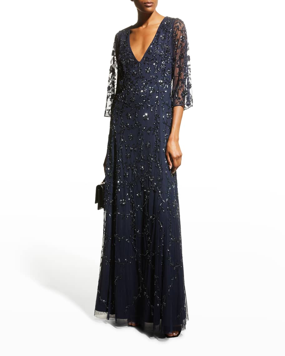 aidan mattox beaded v neck gown