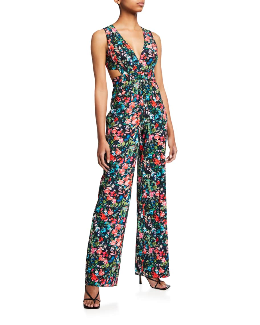 Aidan by Aidan Mattox Floral Open-Back Sleeveless Crepe Jumpsuit ...