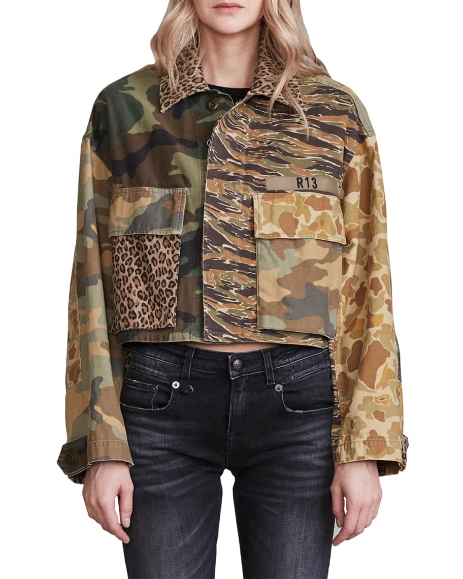 R13 Abu Short Mixed Camo Print Jacket Neiman Marcus