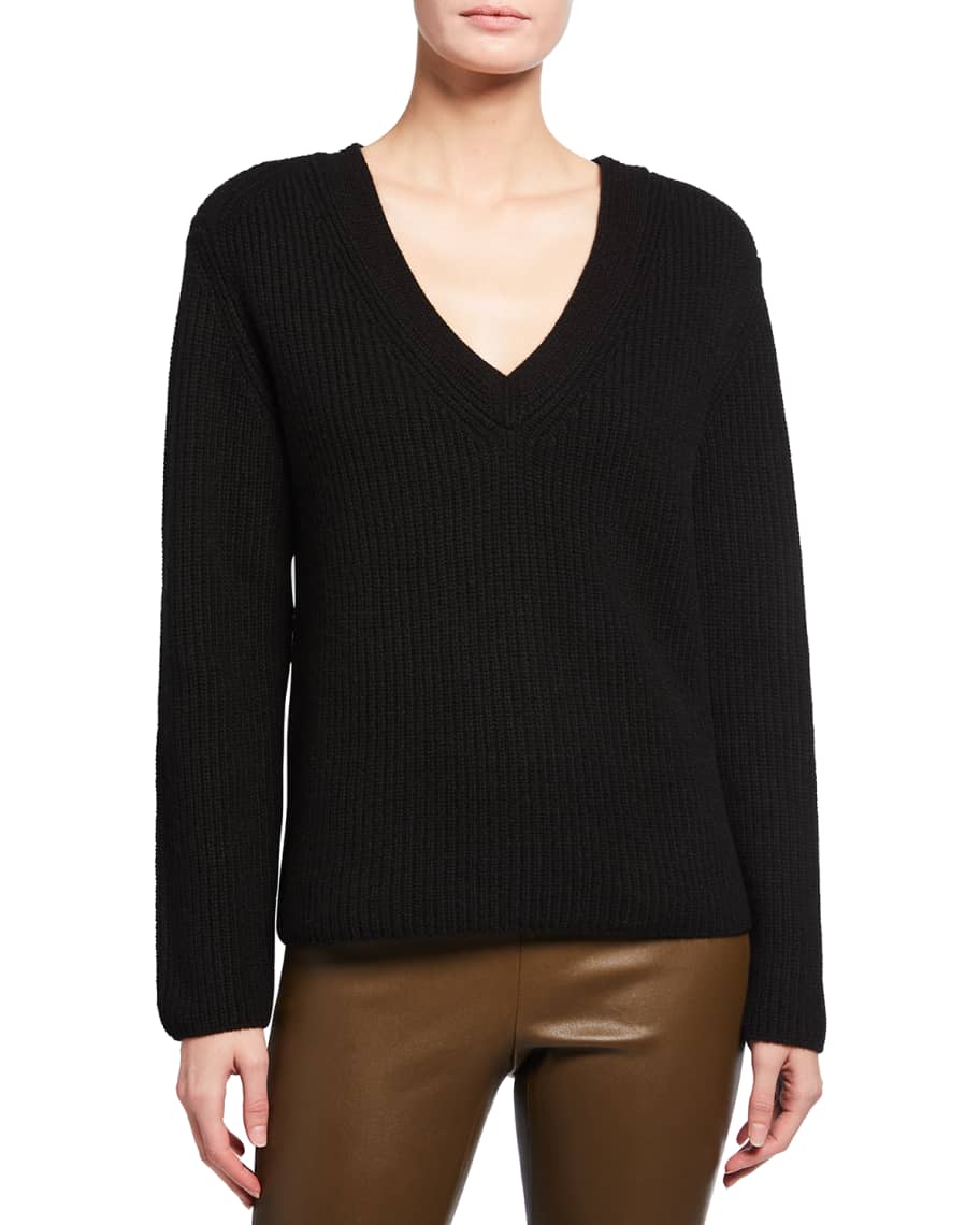 Vince V-Neck Shaker Ribbed Stitch Cashmere Sweater | Neiman Marcus