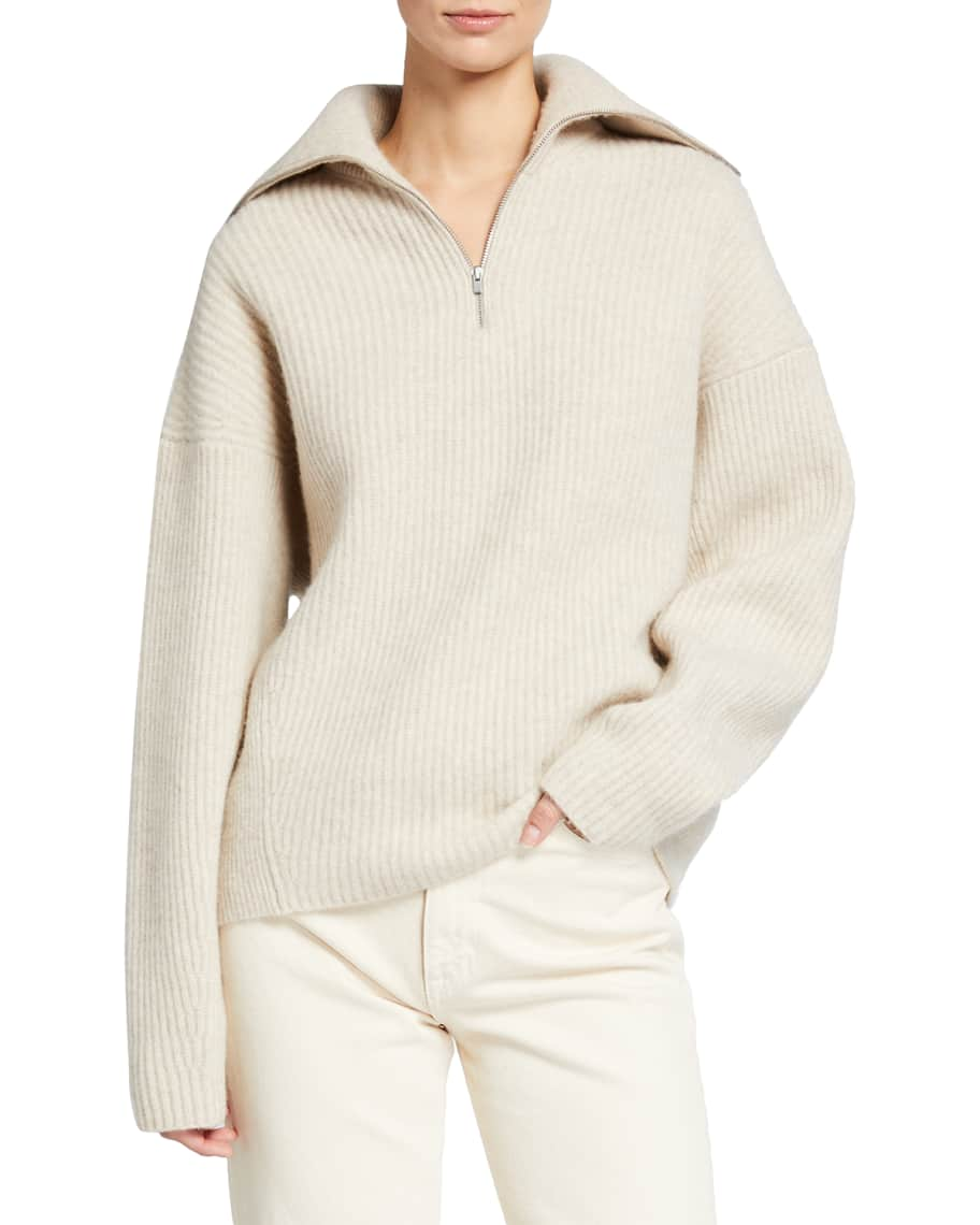 Louis Vuitton Cream Wool & Cashmere Half Zip Turtleneck Sweater L