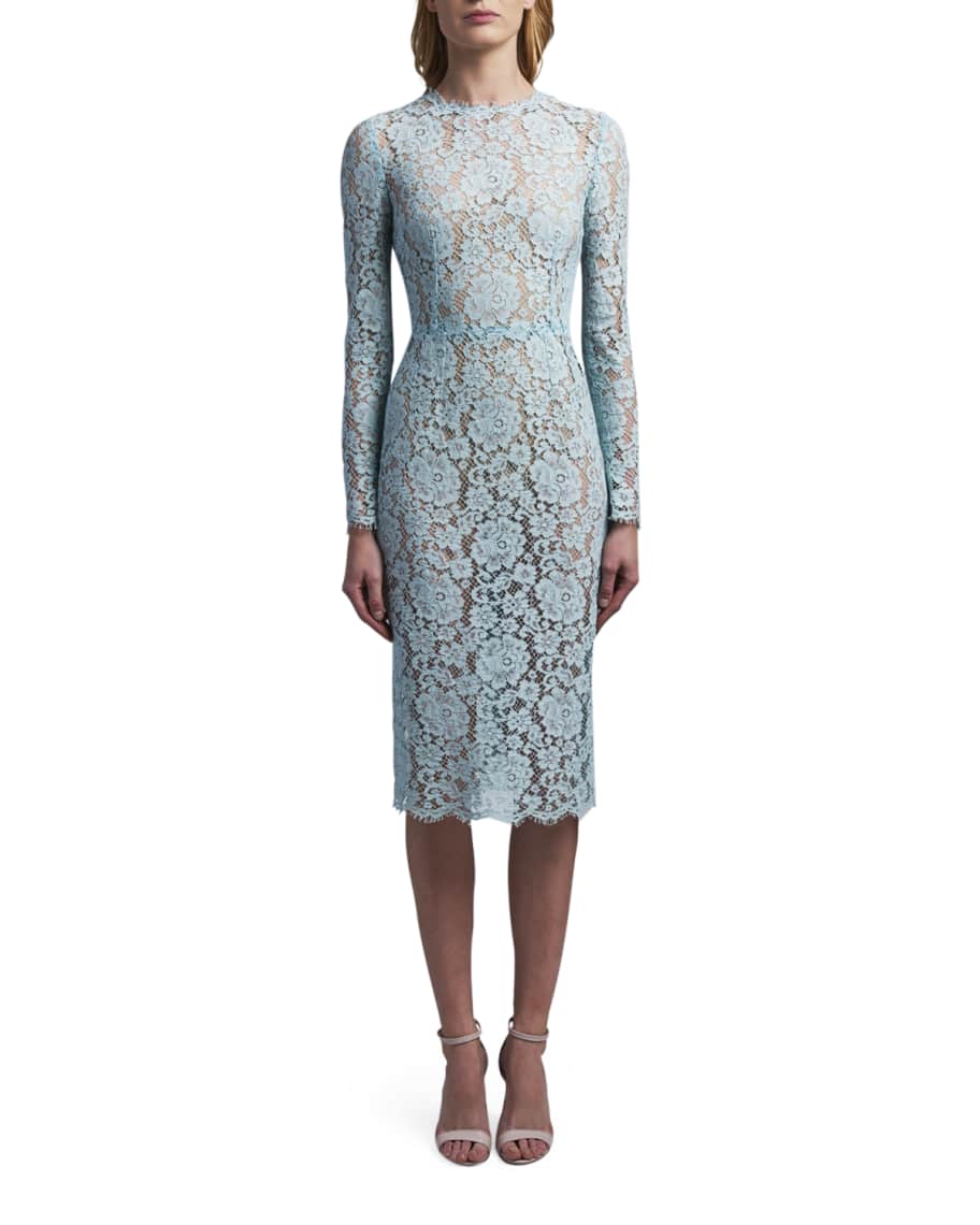 Dolce&Gabbana Lace Long-Sleeve Midi Dress | Neiman Marcus