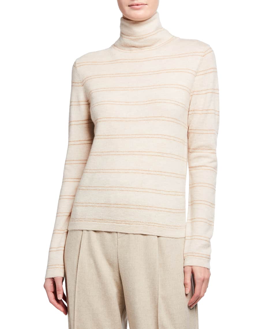 Vince Striped Fitted Cashmere Turtleneck Sweater | Neiman Marcus