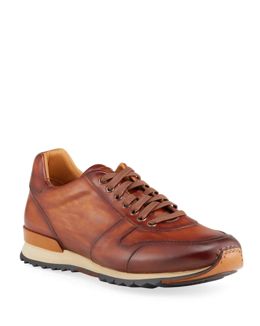 Magnanni Men's Burnished Leather Lace-Up Sneakers | Neiman Marcus