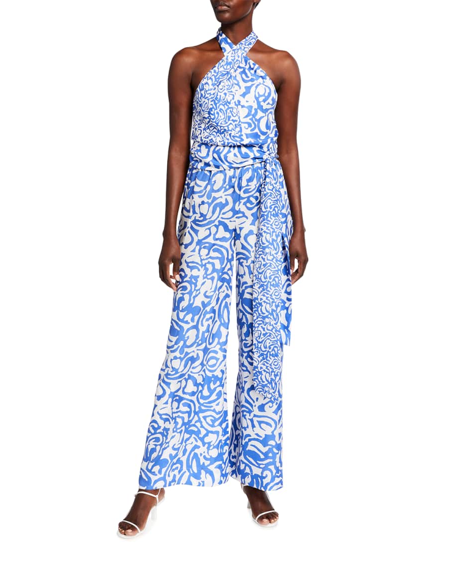 Tanya Taylor Farrah Damask Print Wide Leg Jumpsuit Neiman Marcus