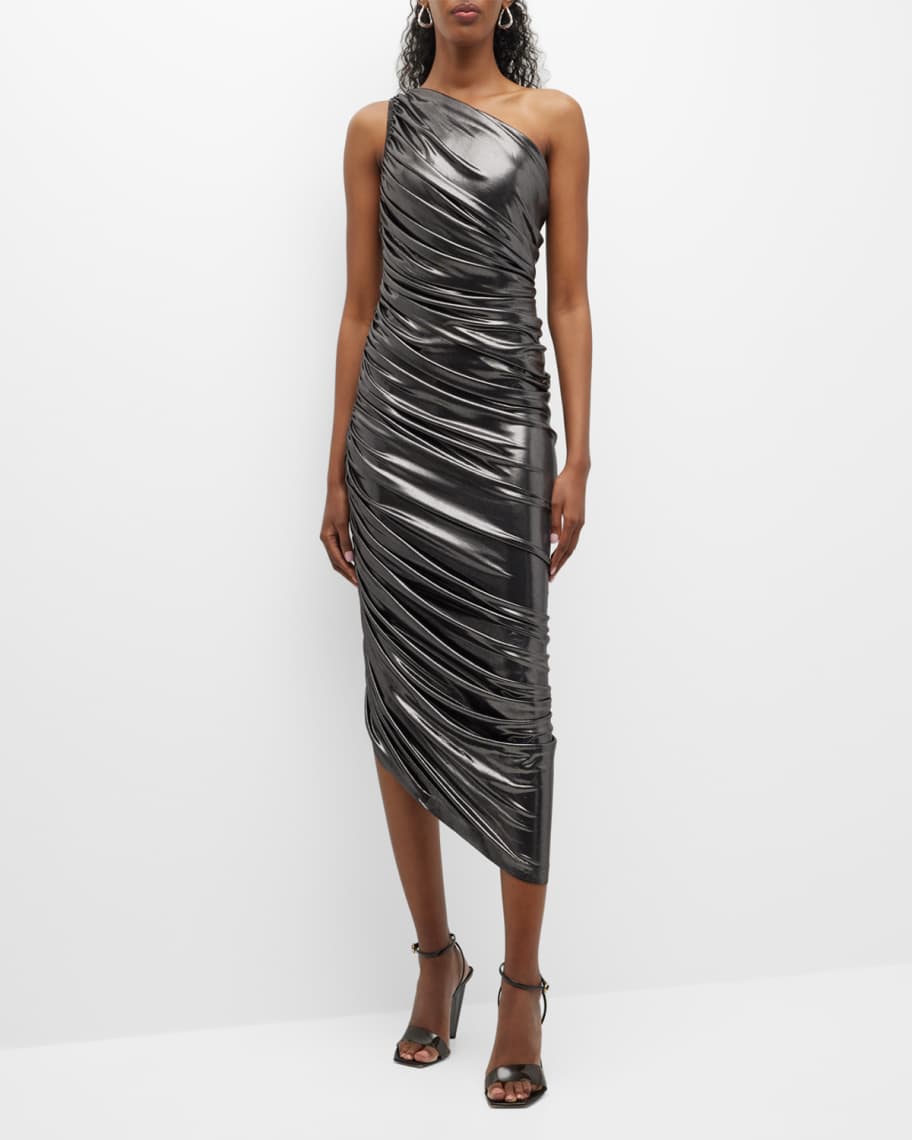 norma kamali shirred midi dress Norma Kamali Diana Gown