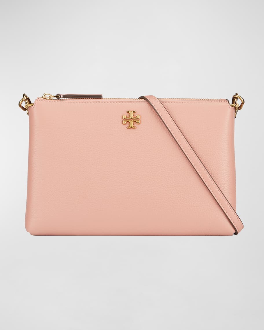 Tory Burch Kira Zip Pebbled Leather Crossbody Bag in Natural