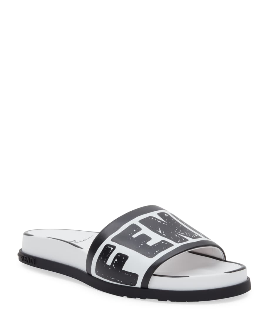 Fendi Logo Pool Flat Slide Sandals | Neiman Marcus