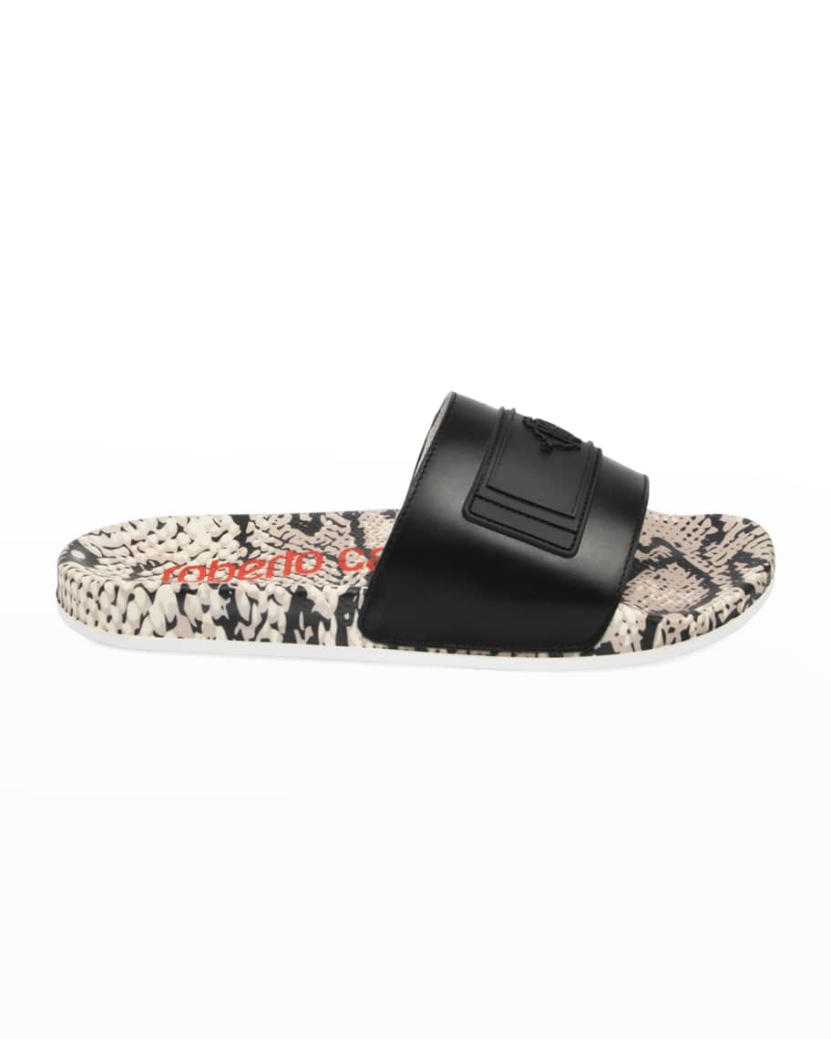 Roberto Cavalli Men s Snakeskin Print Leather Pool Slide Sandals