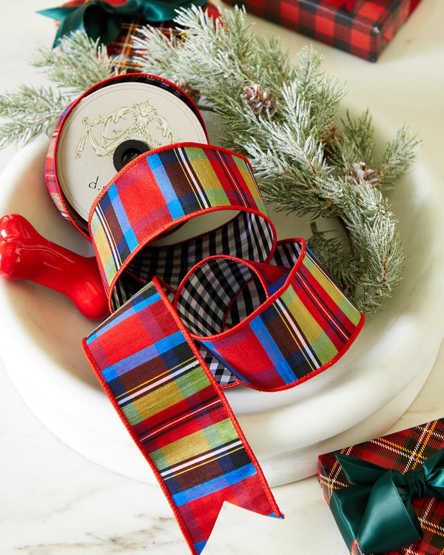 D. Stevens Reversible Tartan & Plaid Ribbon | Neiman Marcus
