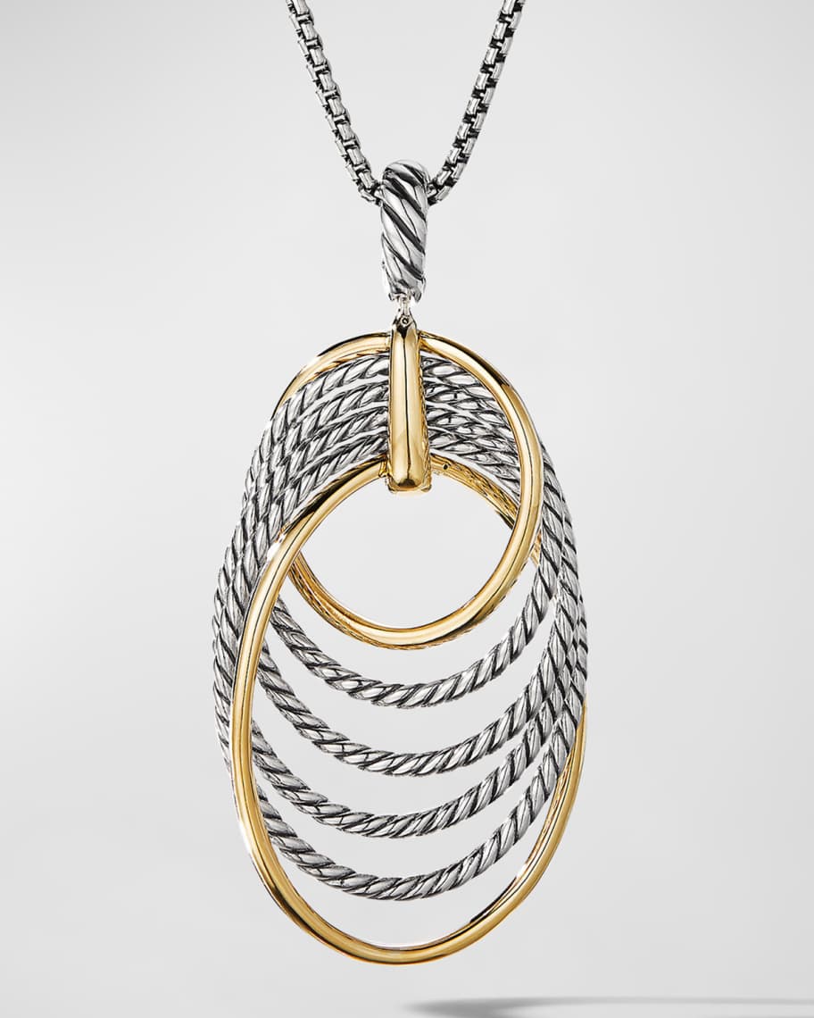 David Yurman DY Origami Pendant Necklace in Silver with 18K Gold, 46