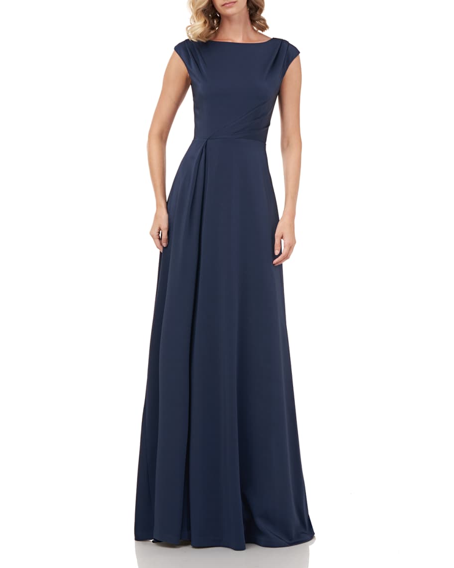 Kay Unger New York Whitney Cap-Sleeve Stretch Faille Gown | Neiman Marcus
