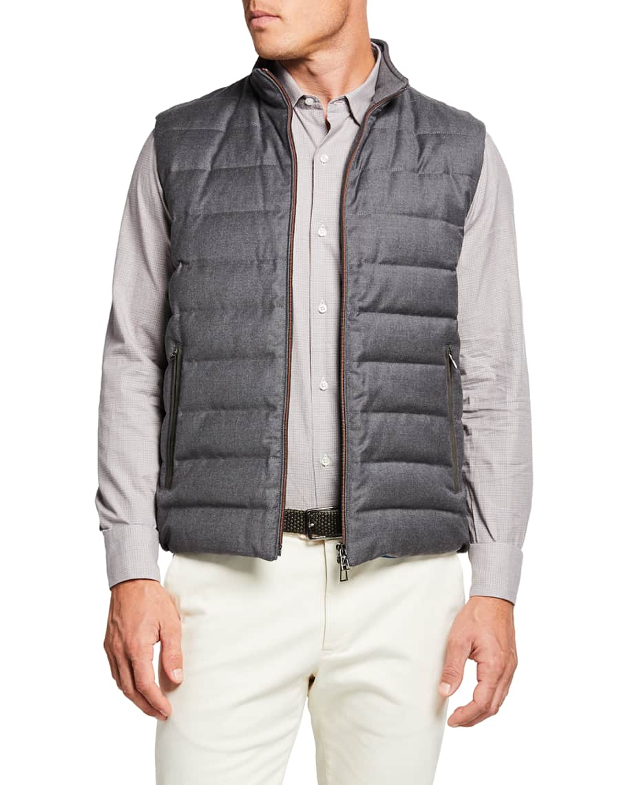 Loro Piana Men's Gateway Soft Plume Wool/Silk Flannel Vest | Neiman Marcus
