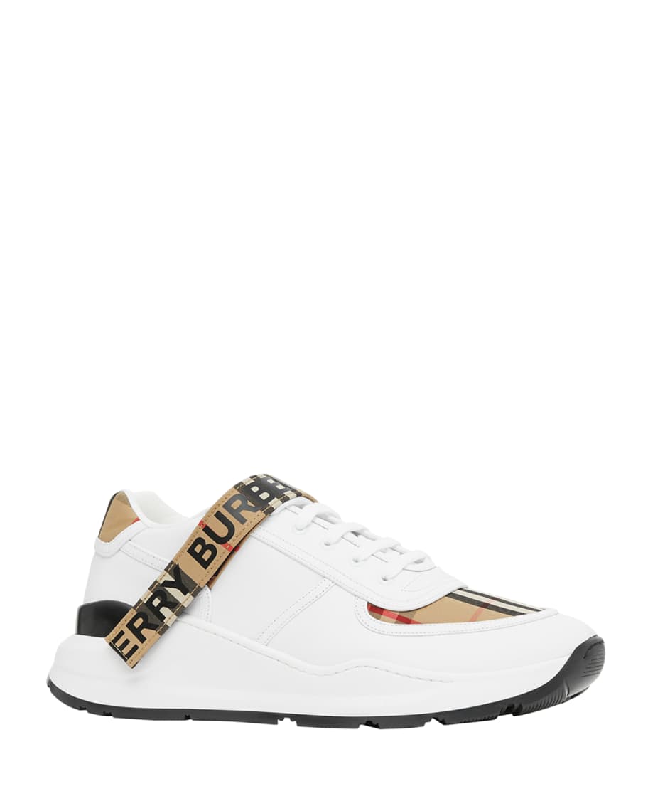 Burberry Men's Ronnie Check & Leather Low-Top Sneakers | Neiman Marcus