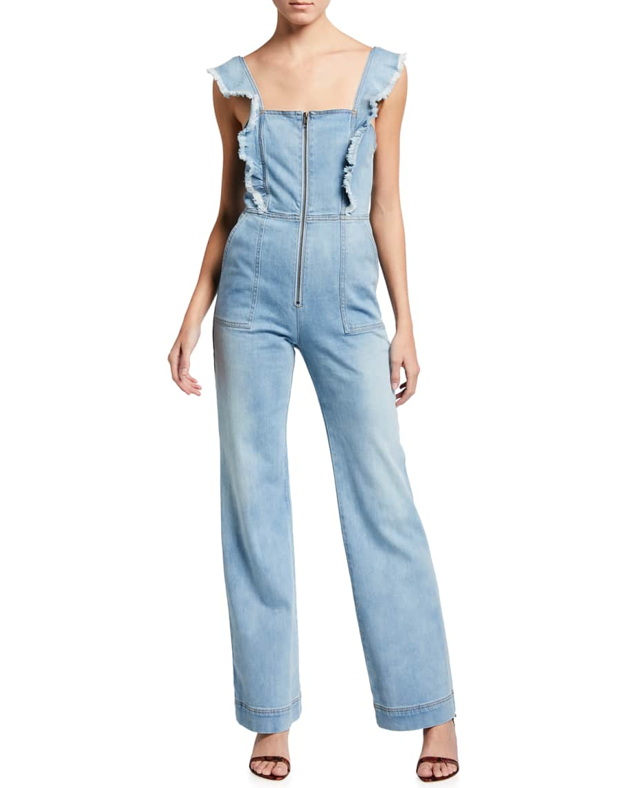 ALICE + OLIVIA JEANS Gorgeous Open-Back Denim Jumpsuit | Neiman Marcus