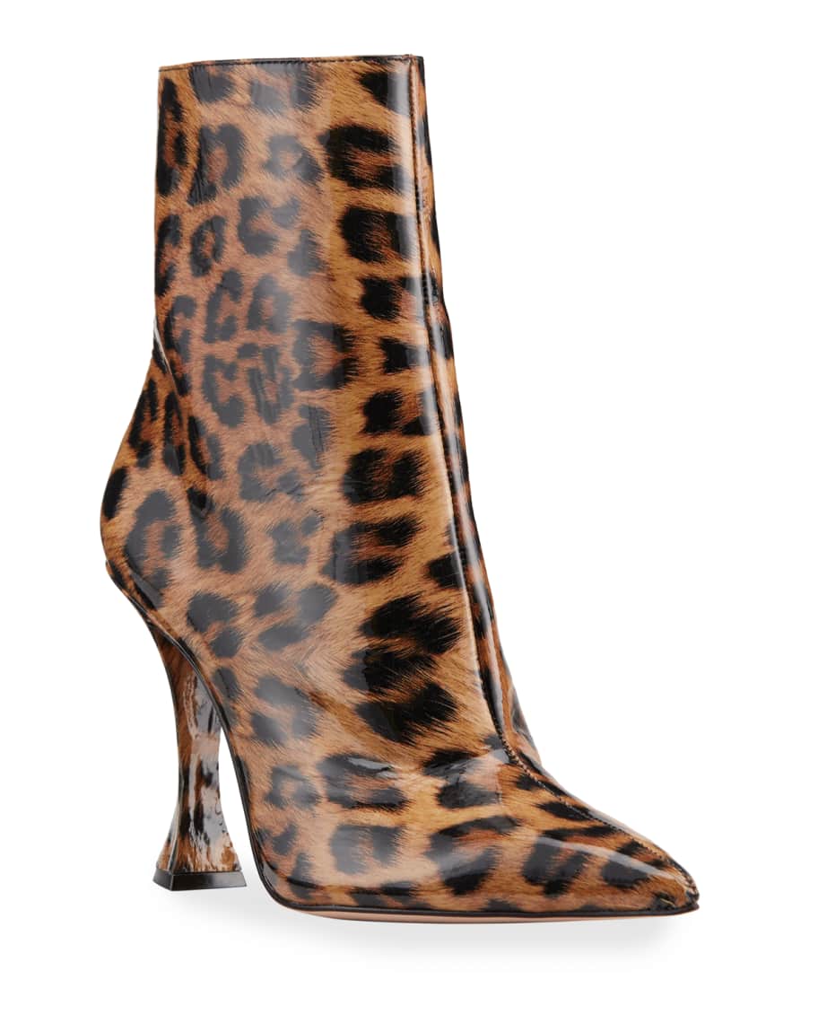 Schutz Loiva Leopard-Print Zip Booties | Neiman Marcus