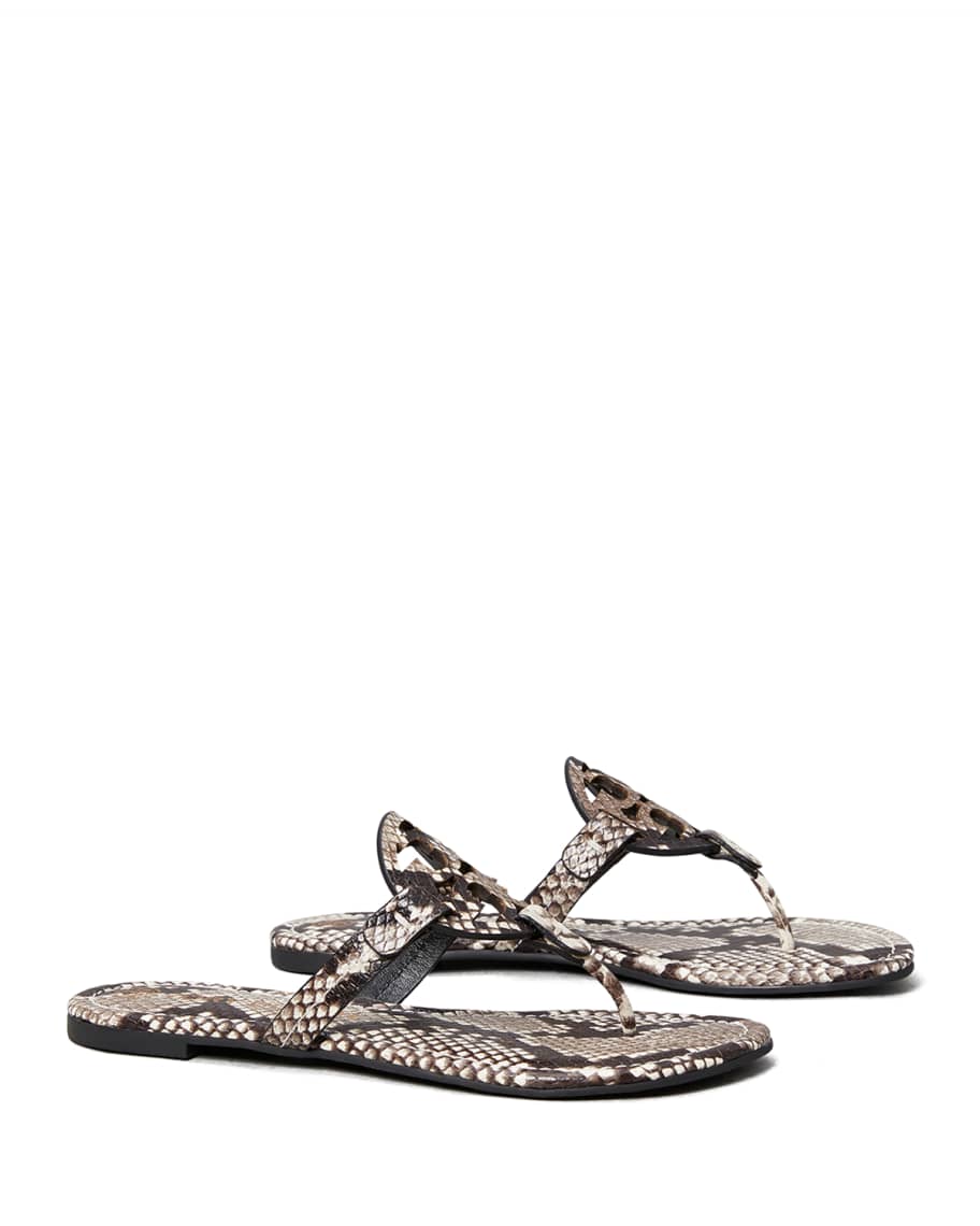Tory Burch Miller Snake-Print Logo Flat Sandals | Neiman Marcus