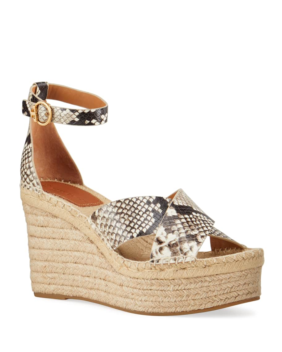 Tory Burch Selby Snake-Print Wedge Platform Espadrilles | Neiman Marcus