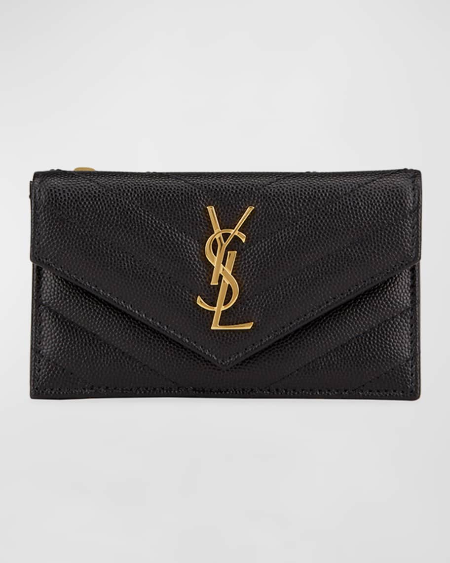 Saint Laurent YSL Monogram Ziptop Flap Card Case in Grained Leather ...