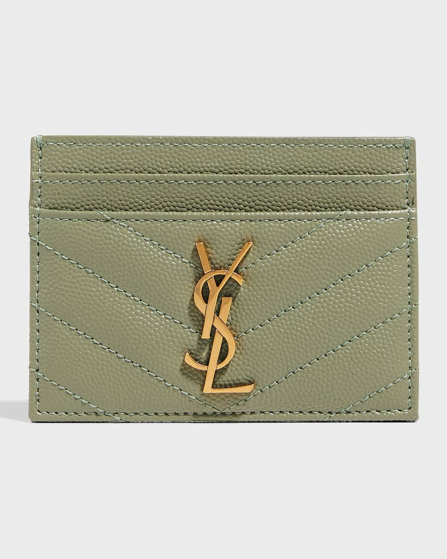 Saint Laurent YSL Monogram Grain de Poudre Leather Card Case, Golden  Hardware