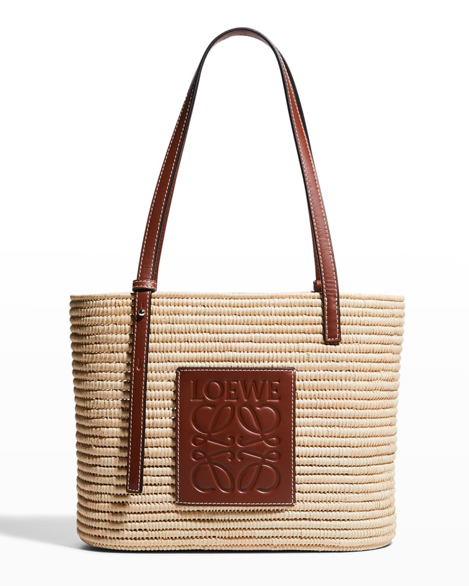 Small Leather Trimmed Basket Tote in Neutrals - Loewe
