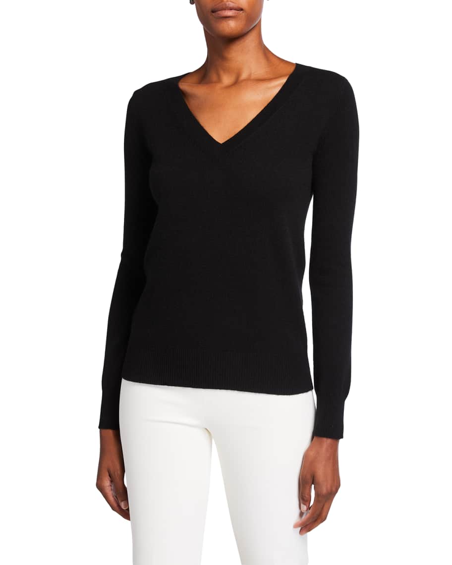 Neiman Marcus Cashmere Collection Classic V-Neck Cashmere Sweater ...