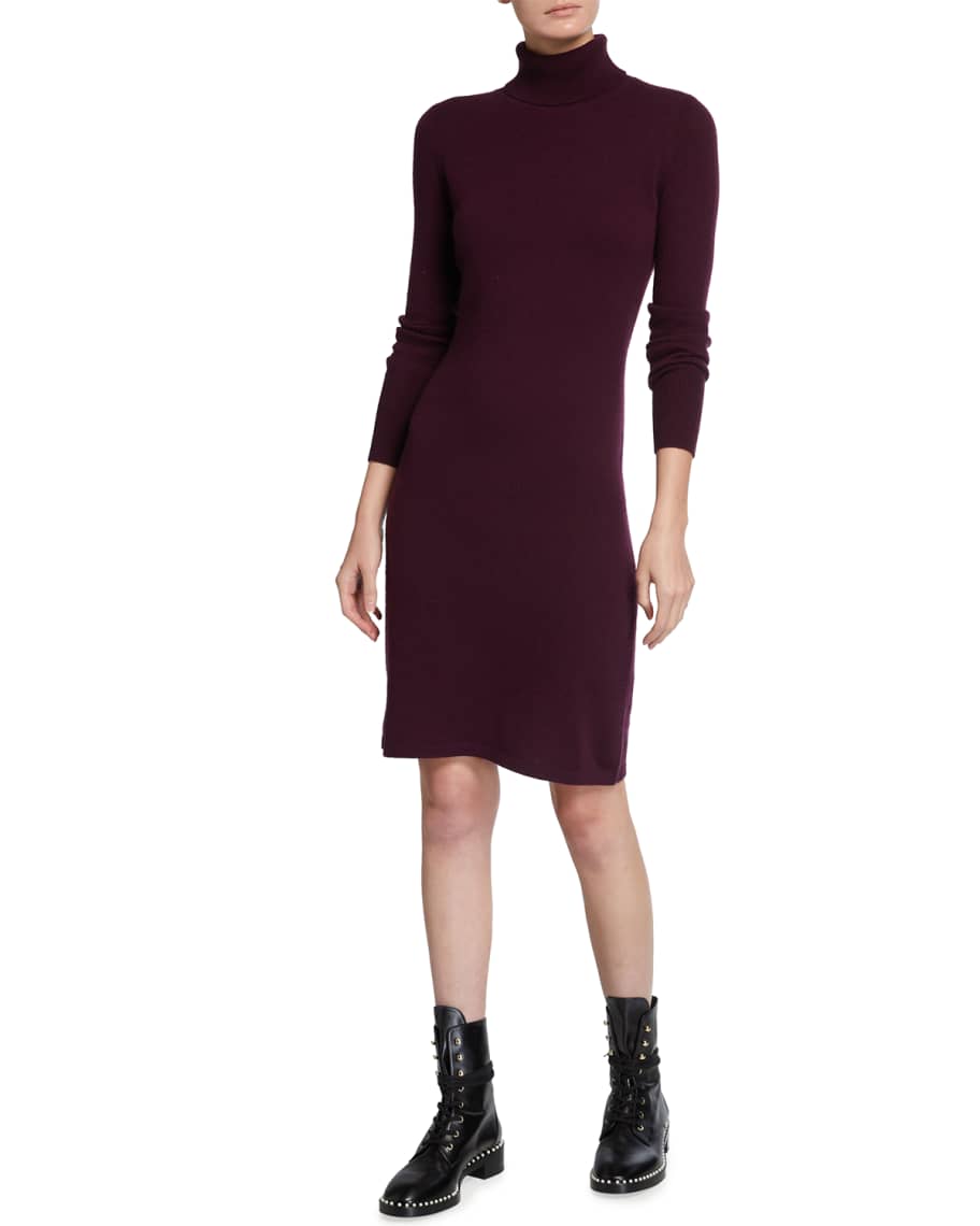 Image 1 of 2: Cashmere Long-Sleeve Turtleneck Dress