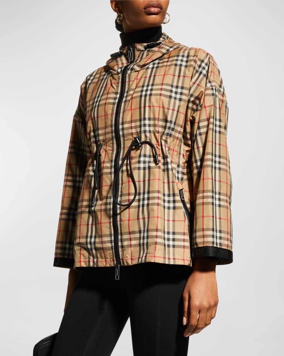 Burberry Logo Tape Vintage Check Hooded Jacket | Neiman Marcus