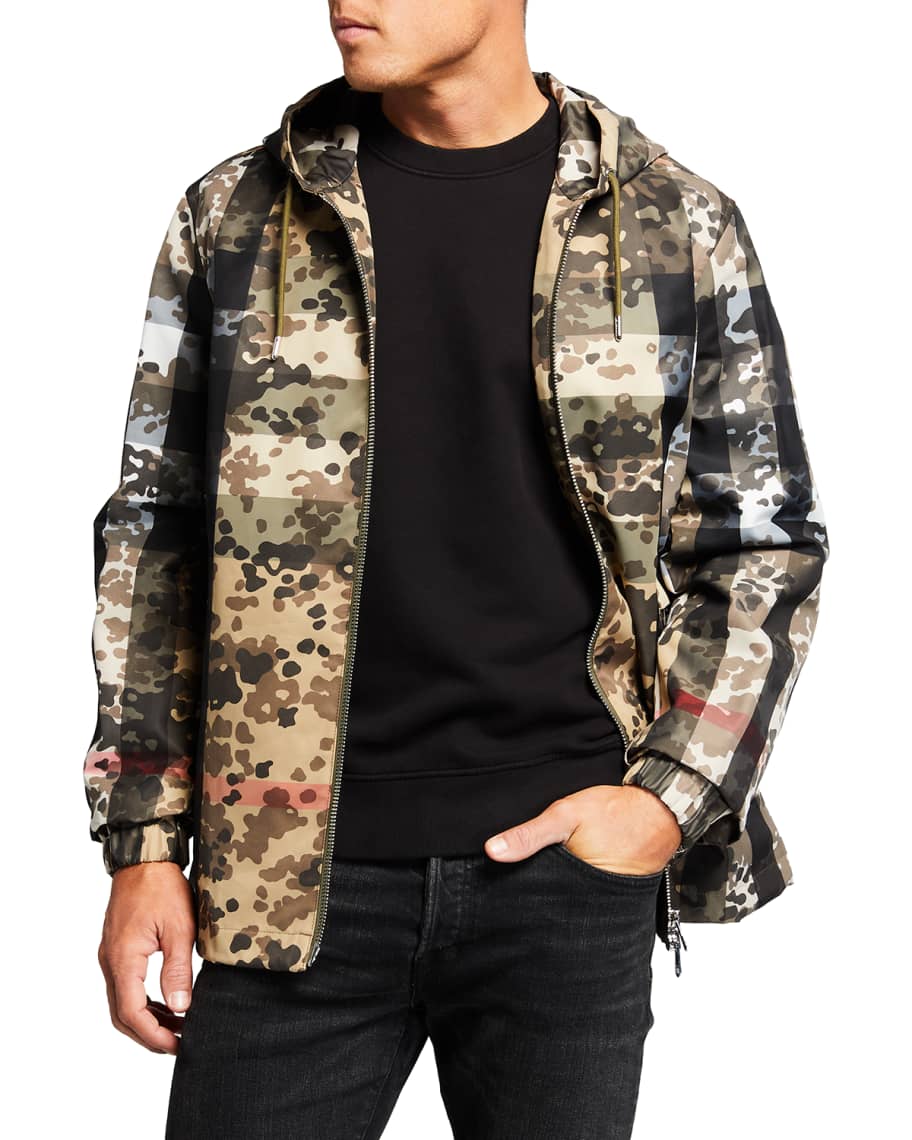 Burberry Men's Stretton Camo Plaid Wind-Resistant Jacket | Neiman Marcus