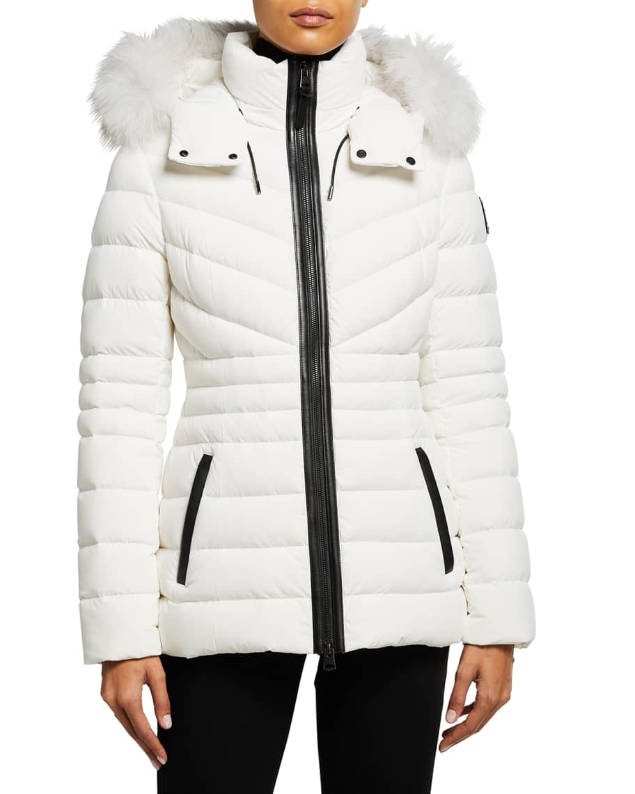 Mackage Pasty Lightweight Down Stretch Coat with Fur Ruff | Neiman Marcus
