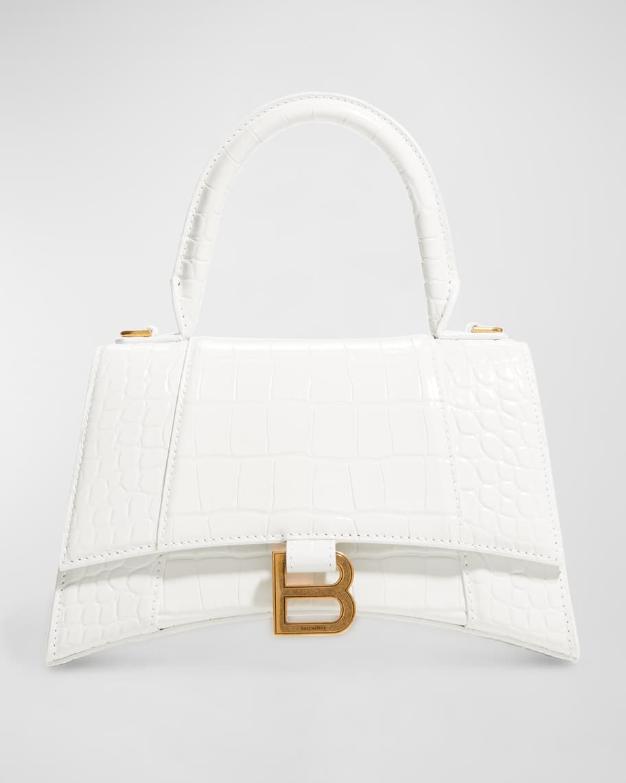Hourglass Small Croc-Embossed Top-Handle Bag