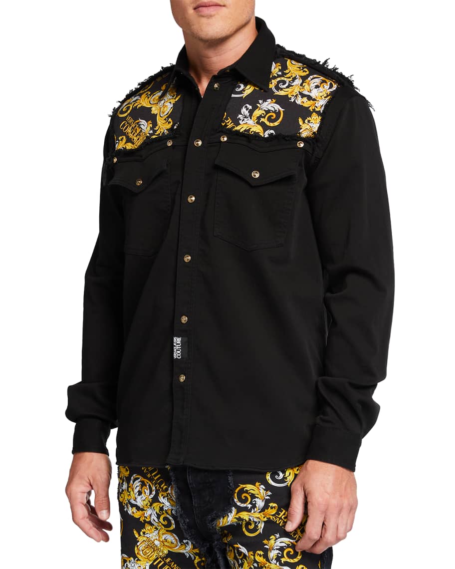 Versace Denim shirt with short sleeves, Men's Clothing