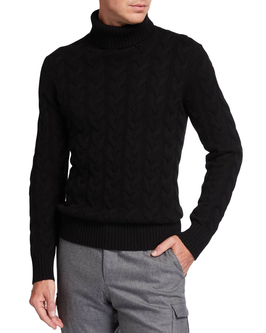 Neiman Marcus Men's Chunky Cable-Knit Turtleneck Sweater | Neiman Marcus