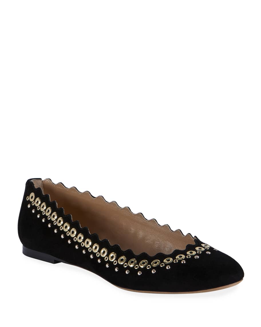Chloe Lauren Studded Suede Ballerina Flats | Neiman Marcus