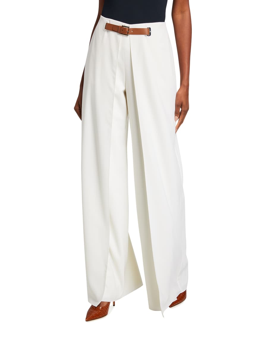 Ralph Lauren Collection Kimberly Pleated Wool Pants w/ Leather Belt ...
