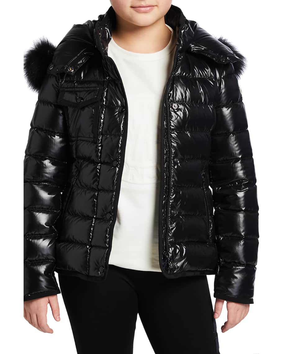 Moncler Girl's Armoise Quilted Puffer Jacket w/ Fur-Trim Hood