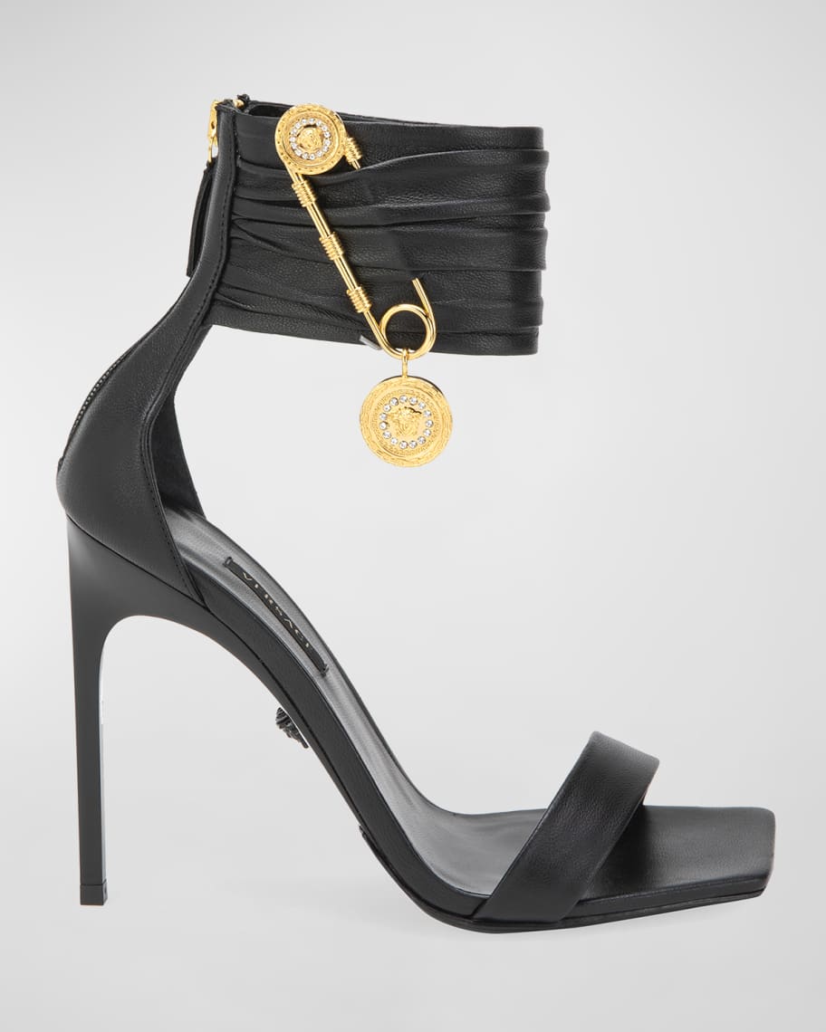 サンダル・ミュール VERSACE 'safety pin' patent leather sandals 1003205 D2VE Giày Nữ Versace Safety Pin Patent Sandals 'Black' 1003205