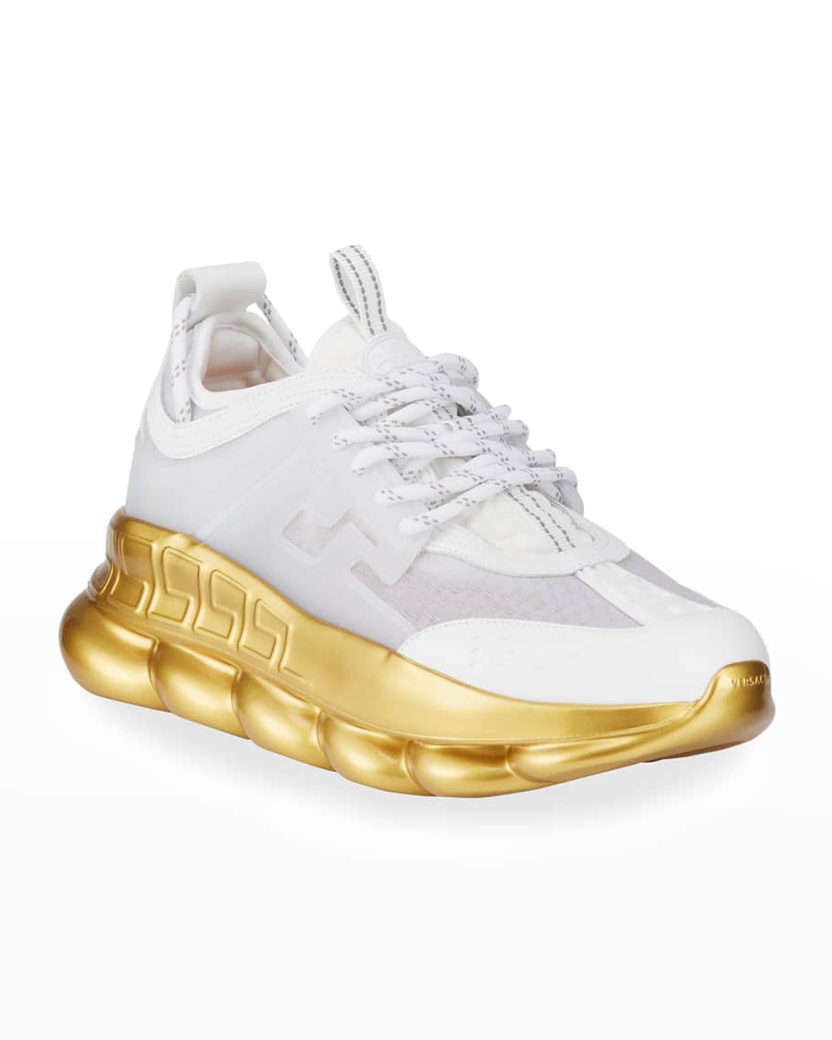 Versace Chain Reaction Gold Sole Trainer Sneakers Neiman Marcus