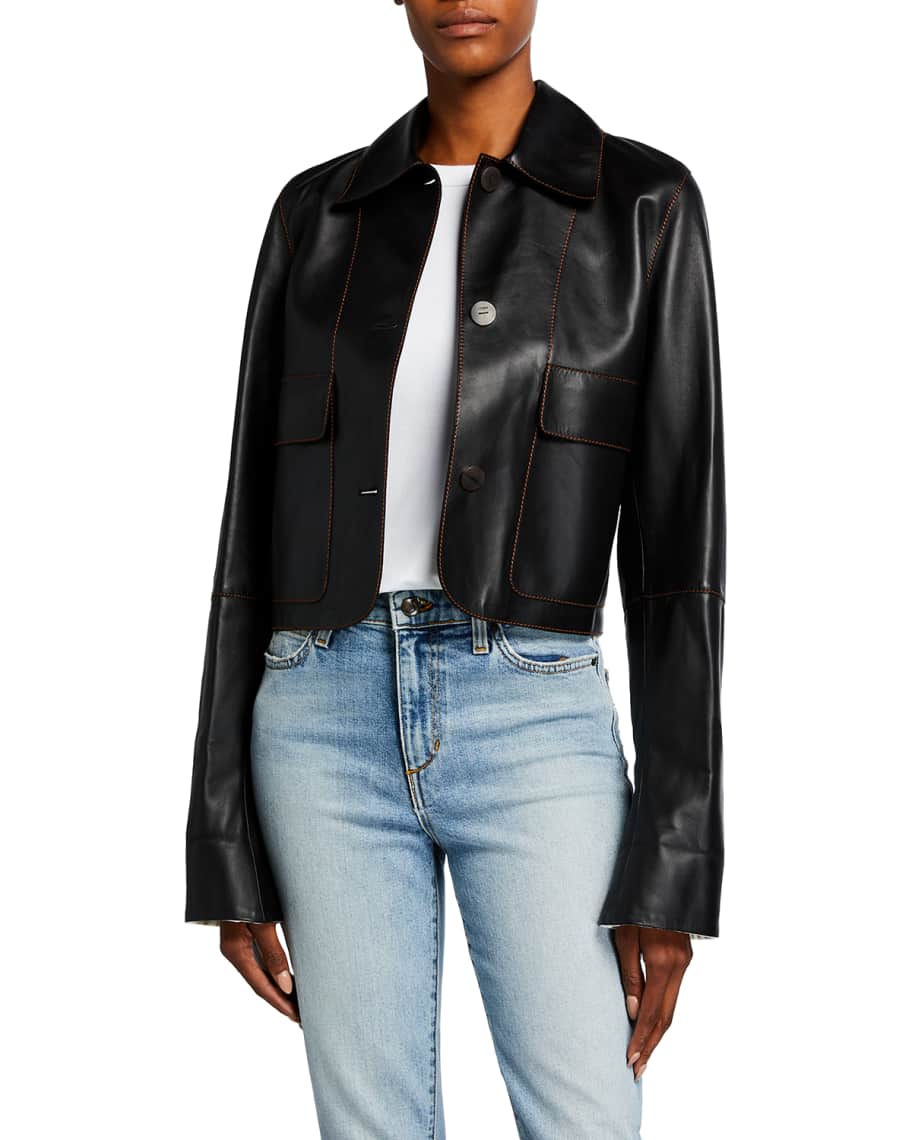 Loewe Leather Button-Front Cropped Jacket | Neiman Marcus