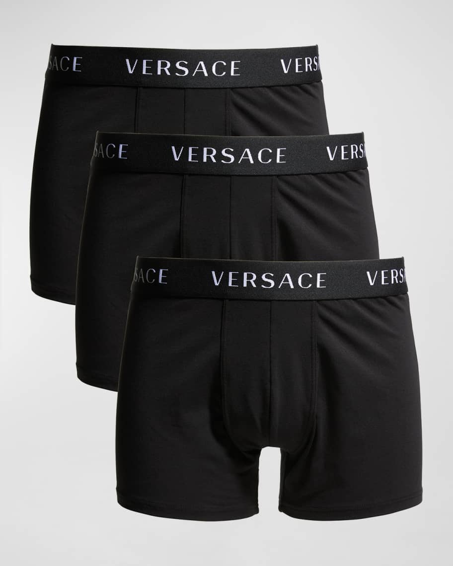 Versace Men's 3-Pack Solid Logo Boxer Briefs | Neiman Marcus