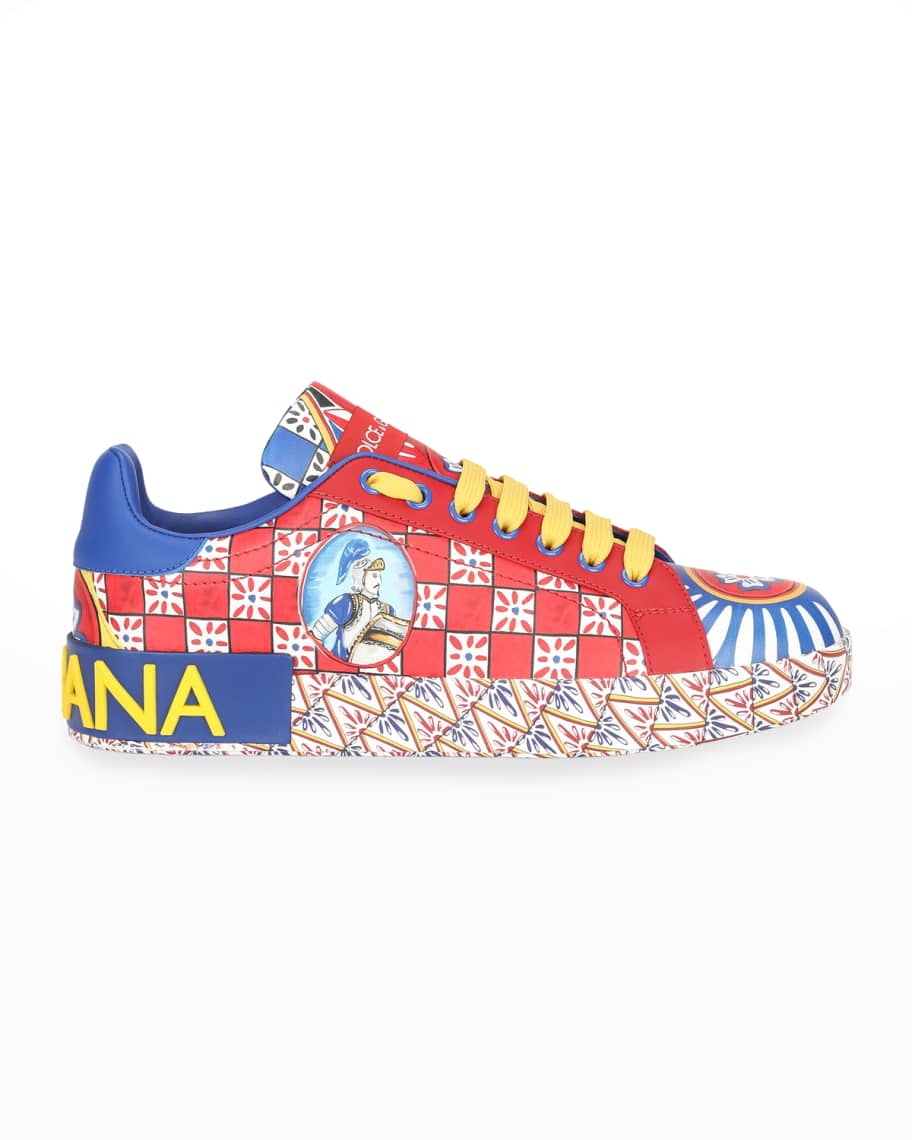 Dolce Gabbana Checked Leather Low Top Sneakers Neiman Marcus