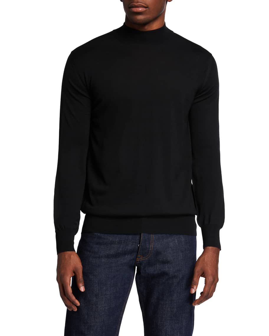 Brioni Men's Solid Mock-neck Wool Sweater In Black