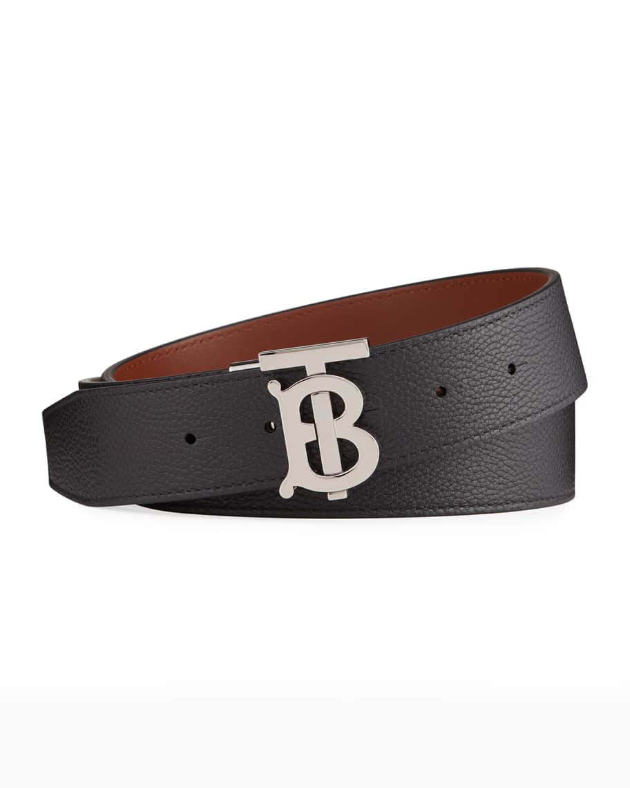 Burberry Leather TB Monogram Buckle Belt Black/Orange in Leather